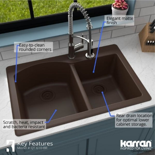 Quartz Composite Brown Kitchen Sink Matte 6