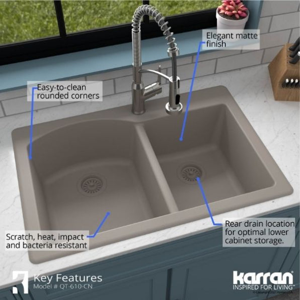 Quartz Composite Concrete Kitchen Sink Matte 6