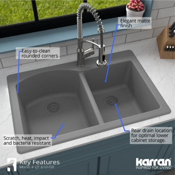 Quartz Composite Grey Kitchen Sink Matte 6