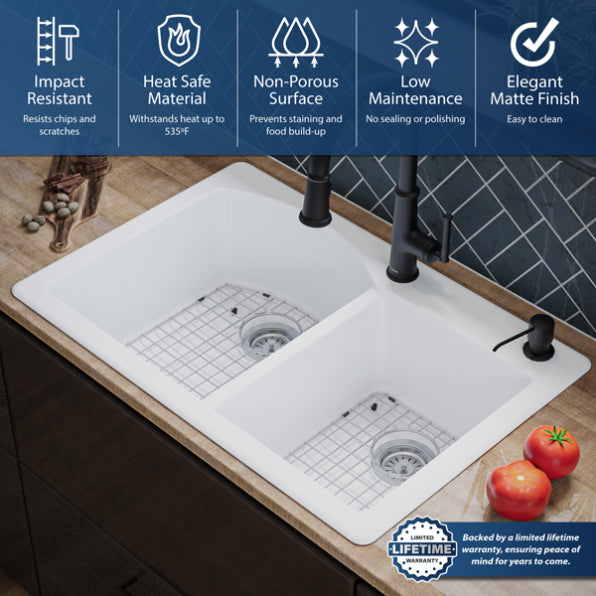 Quartz Composite White Kitchen Sink Matte 7
