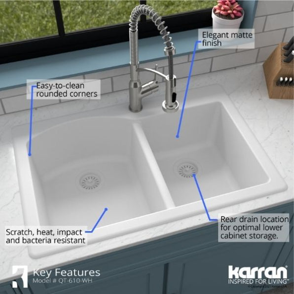 Quartz Composite White Kitchen Sink Matte 6