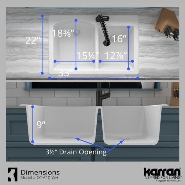 Quartz Composite White Kitchen Sink Matte 7