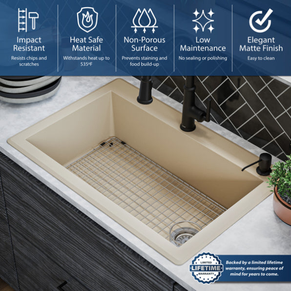 Quartz Composite Bisque Kitchen Sink Matte 8