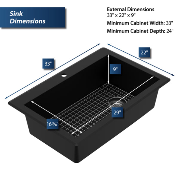 Quartz Composite Black Kitchen Sink Matte 3