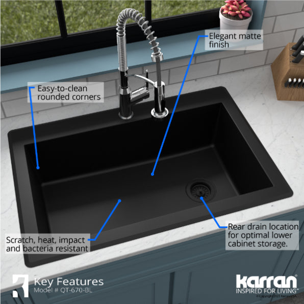 Quartz Composite Black Kitchen Sink Matte 6