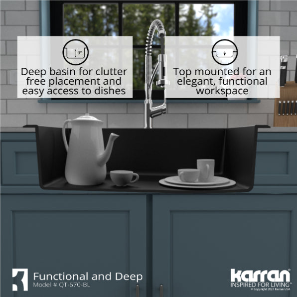 Quartz Composite Black Kitchen Sink Matte 8