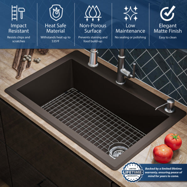 Quartz Composite Brown Kitchen Sink Matte 8