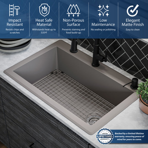 Quartz Composite Concrete Kitchen Sink Matte 8