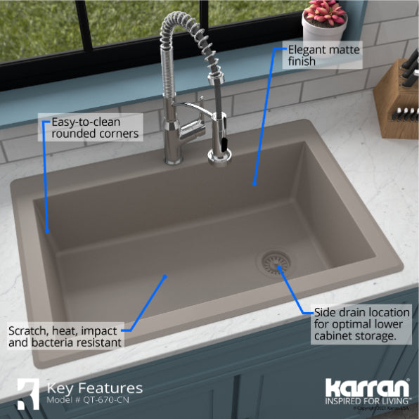Quartz Composite Concrete Kitchen Sink Matte 6