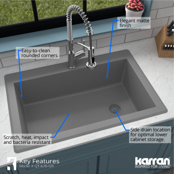 Quartz Composite Grey Kitchen Sink Matte 6