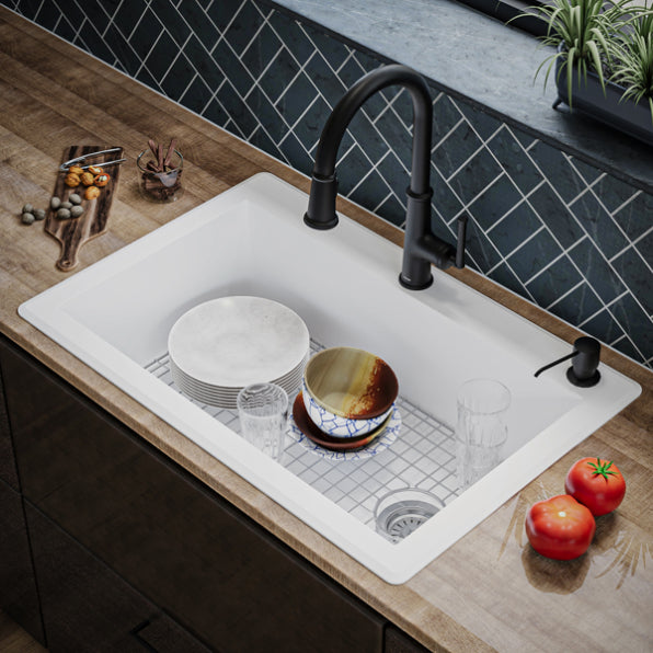 Quartz Composite White Kitchen Sink Matte 7