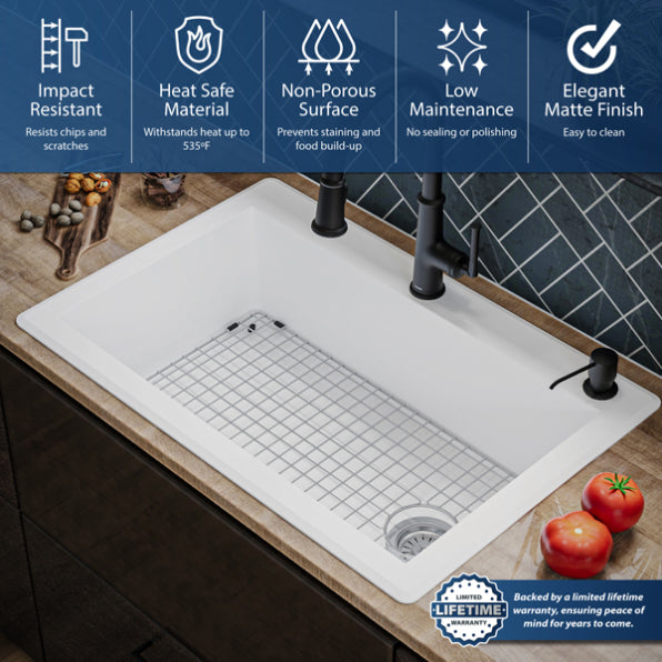 Quartz Composite White Kitchen Sink Matte 8