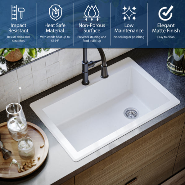 Quartz Composite White Kitchen Sink Matte 7