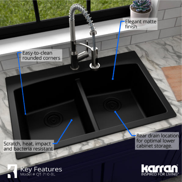 Quartz Composite Black Kitchen Sink Matte 7