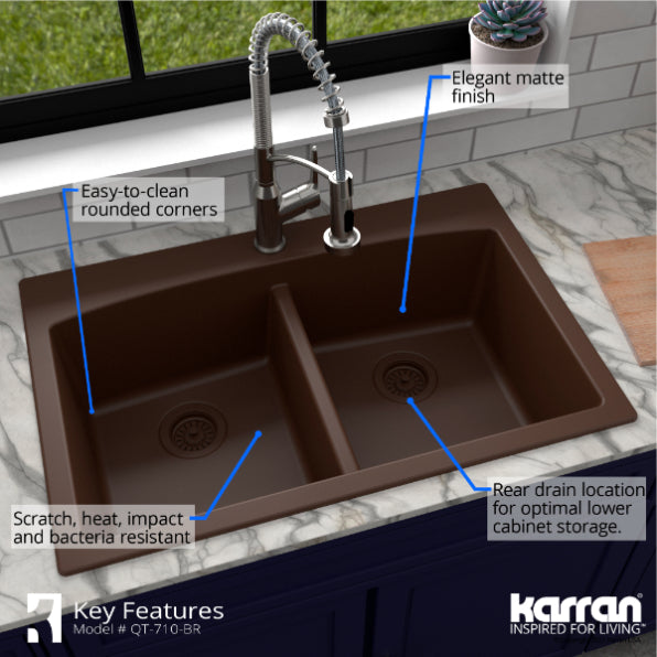 Quartz Composite Brown Kitchen Sink Matte 6