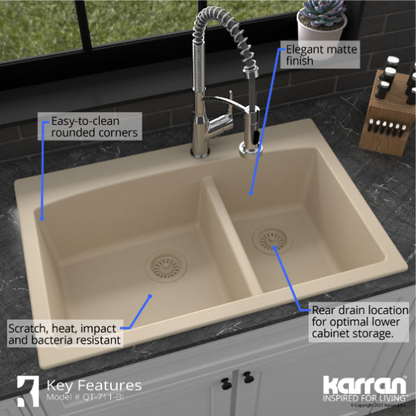 Quartz Composite Bisque Kitchen Sink Matte 6
