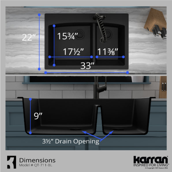 Quartz Composite Black Kitchen Sink Matte 7