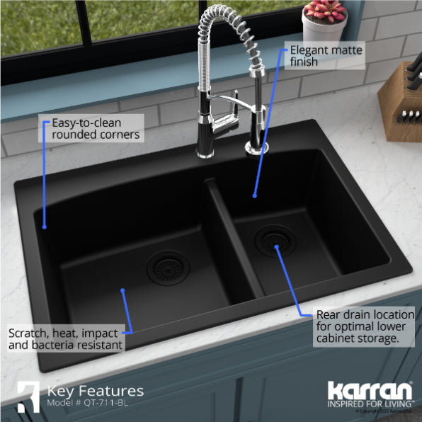 Quartz Composite Black Kitchen Sink Matte 6