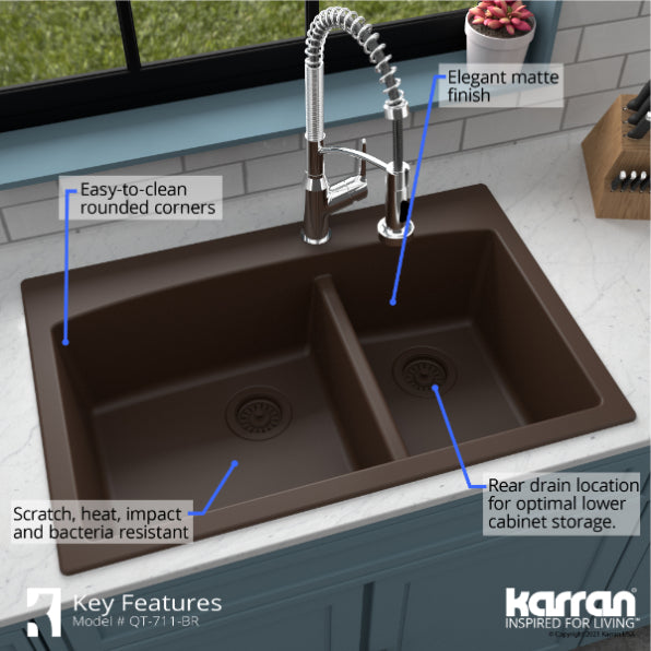 Quartz Composite Brown Kitchen Sink Matte 6