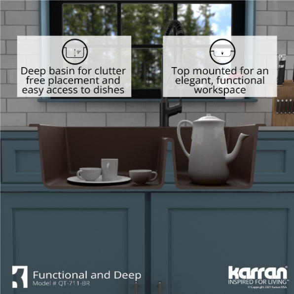 Quartz Composite Brown Kitchen Sink Matte 8