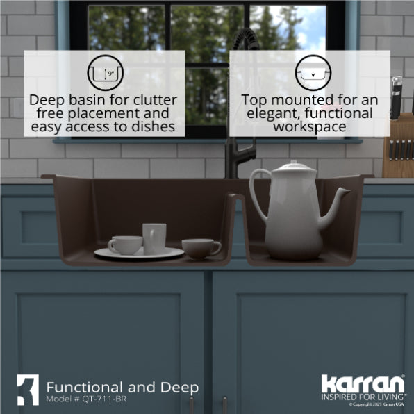 Quartz Composite Brown Kitchen Sink Matte 8