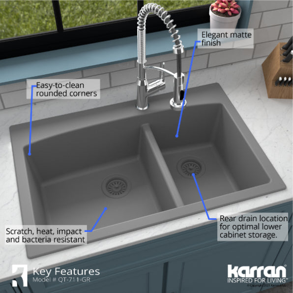 Quartz Composite Grey Kitchen Sink Matte 6