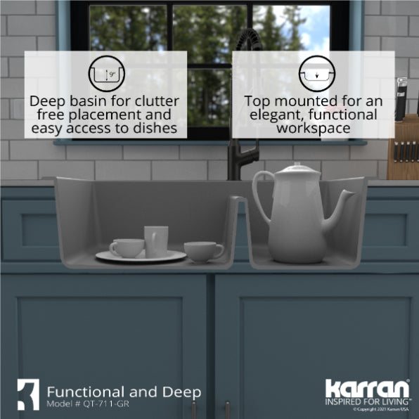 Quartz Composite Grey Kitchen Sink Matte 8
