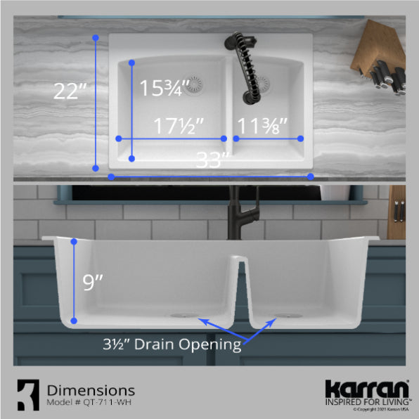 Quartz Composite White Kitchen Sink Matte 7