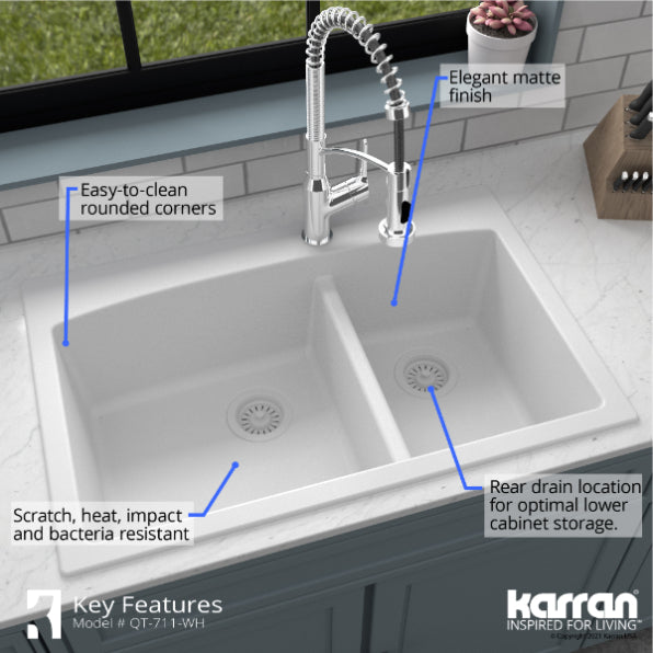 Quartz Composite White Kitchen Sink Matte 6