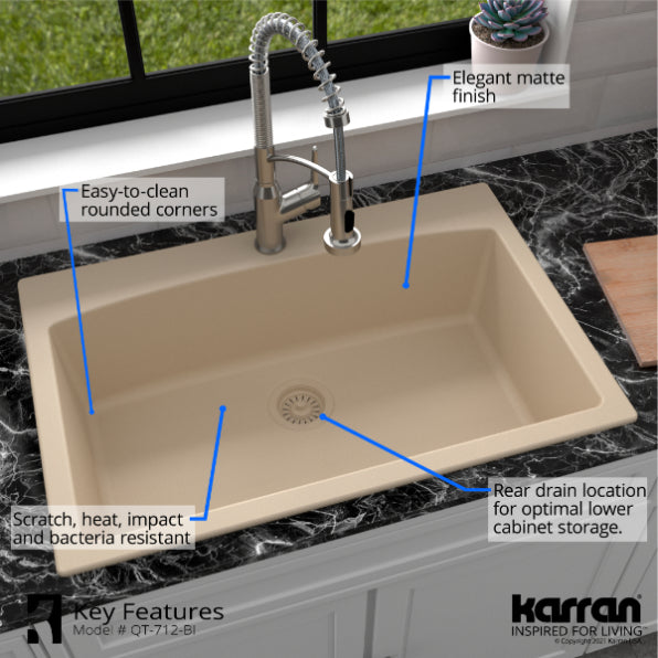 Quartz Composite Bisque Kitchen Sink Matte 6