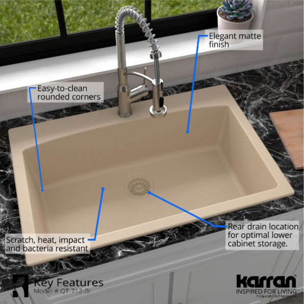 Quartz Composite Bisque Kitchen Sink Matte 6