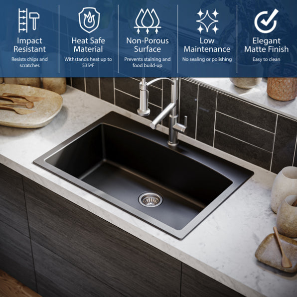 Quartz Composite Black Kitchen Sink Matte 6