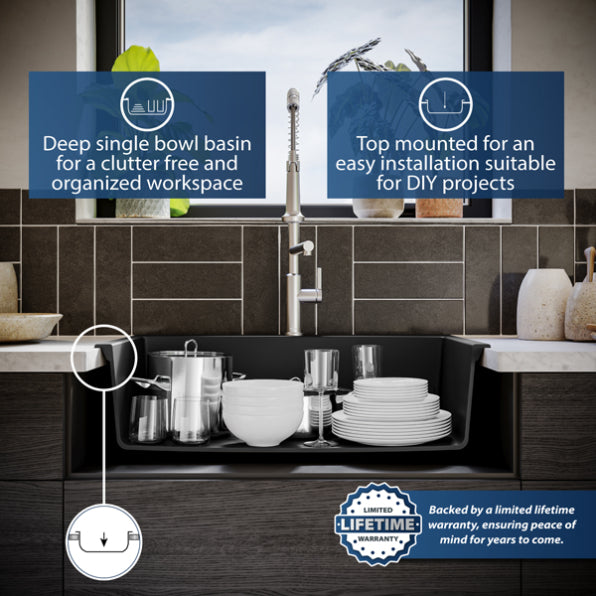 Quartz Composite Black Kitchen Sink Matte 7