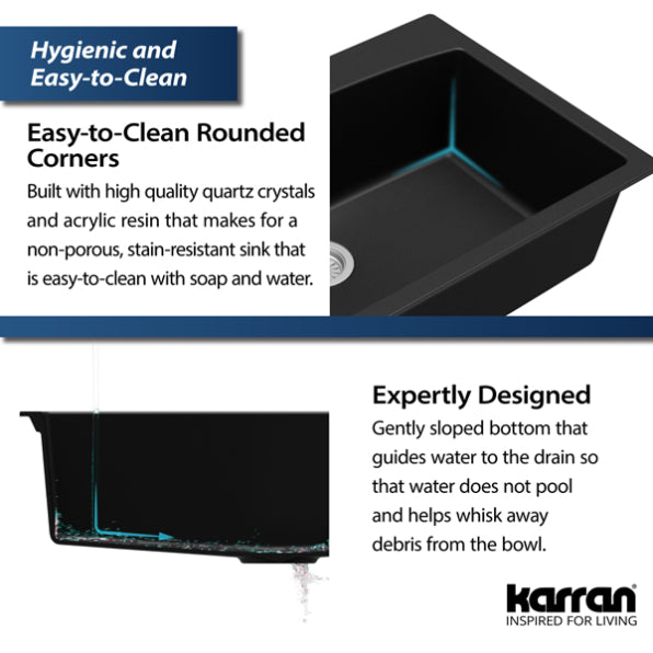 Quartz Composite Black Kitchen Sink Matte 8