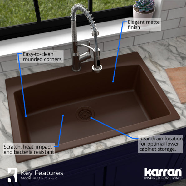 Quartz Composite Brown Kitchen Sink Matte 6