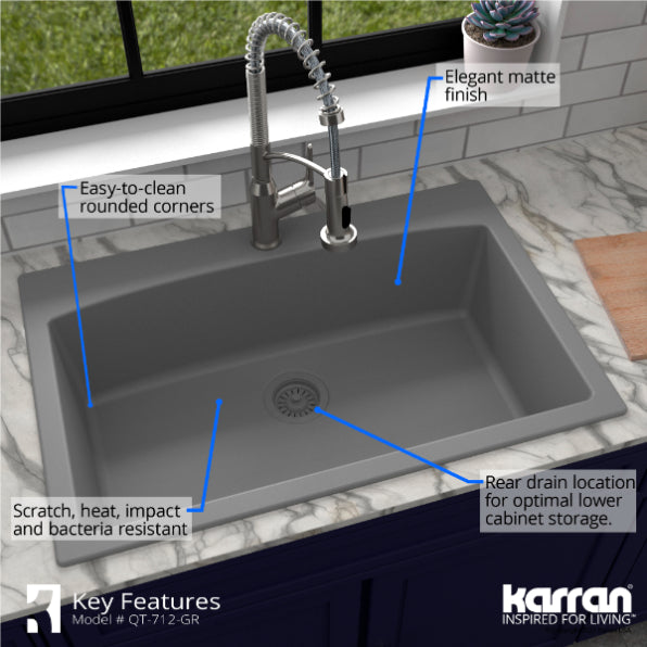 Quartz Composite Grey Kitchen Sink Matte 6