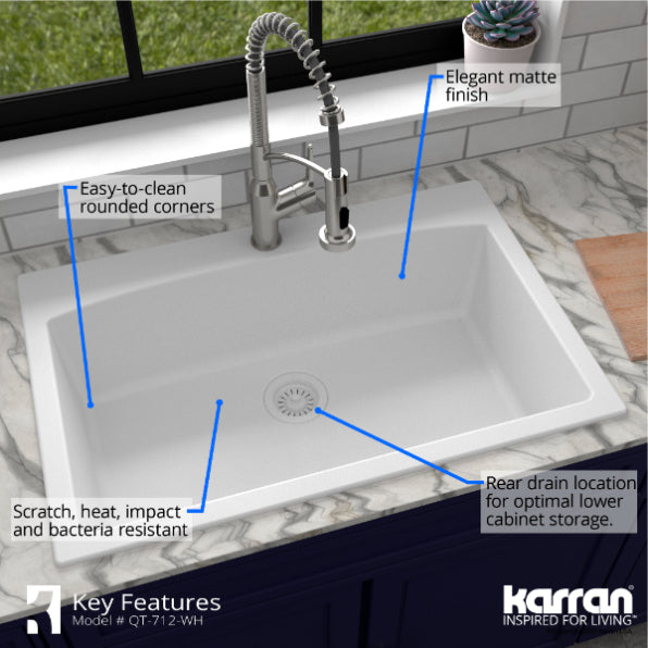 Quartz Composite White Kitchen Sink Matte 6