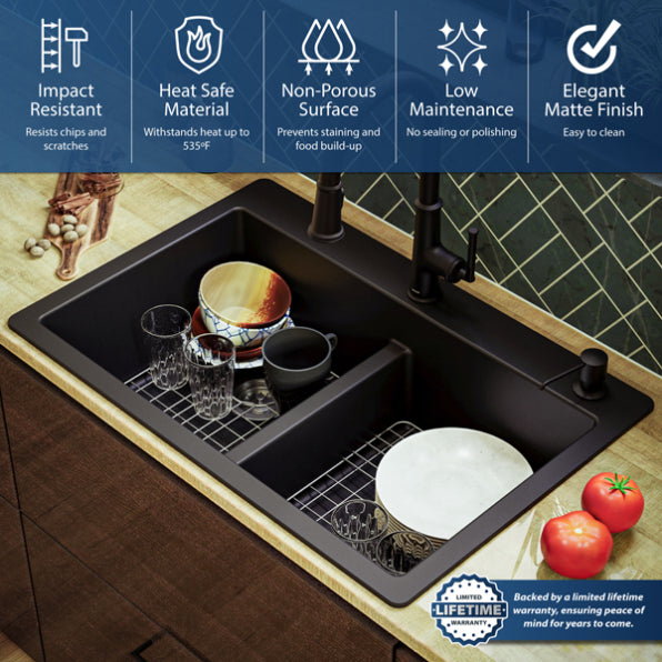 Quartz Composite Black Kitchen Sink Matte 10