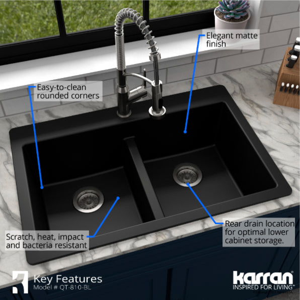 Quartz Composite Black Kitchen Sink Matte 7