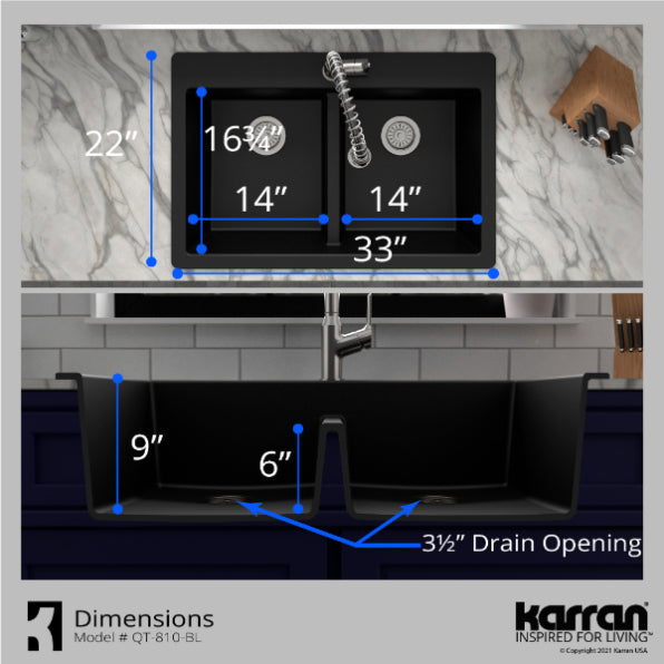 Quartz Composite Black Kitchen Sink Matte 8