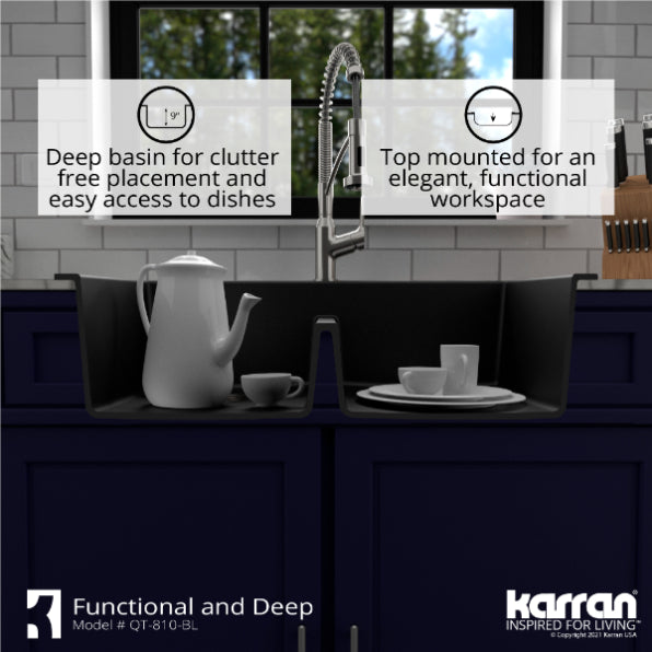 Quartz Composite Black Kitchen Sink Matte 9