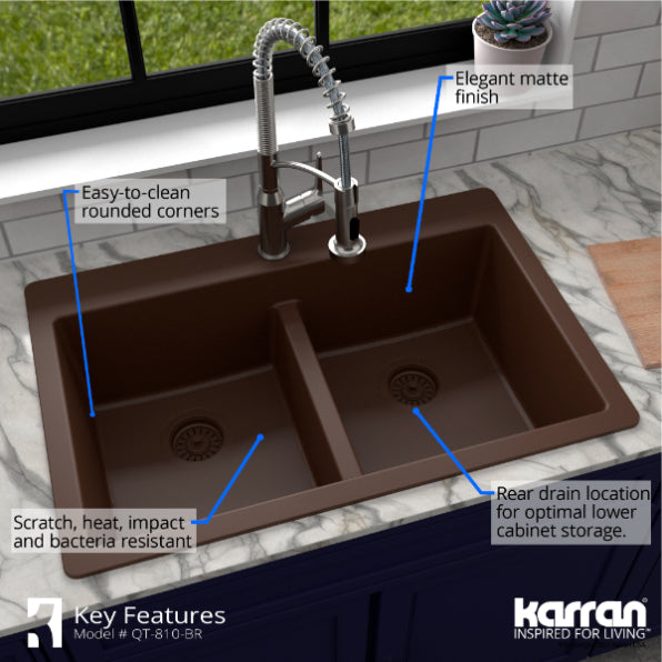 Quartz Composite Brown Kitchen Sink Matte 6