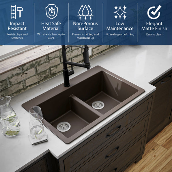 Quartz Composite Brown Kitchen Sink Matte 6