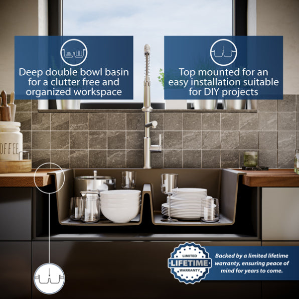 Quartz Composite Brown Kitchen Sink Matte 7