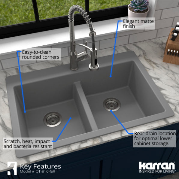 Quartz Composite Grey Kitchen Sink Matte 7