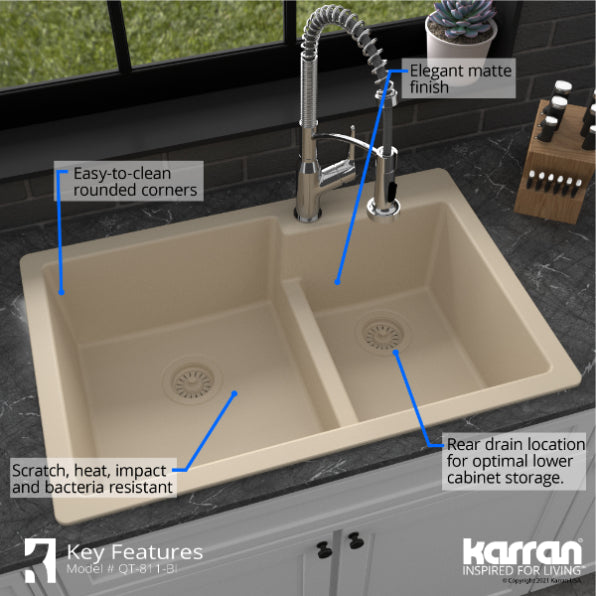 Quartz Composite Bisque Kitchen Sink Matte 6