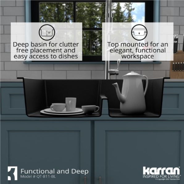Quartz Composite Black Kitchen Sink Matte 8