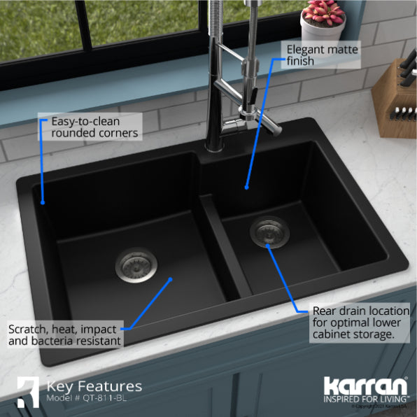 Quartz Composite Black Kitchen Sink Matte 6