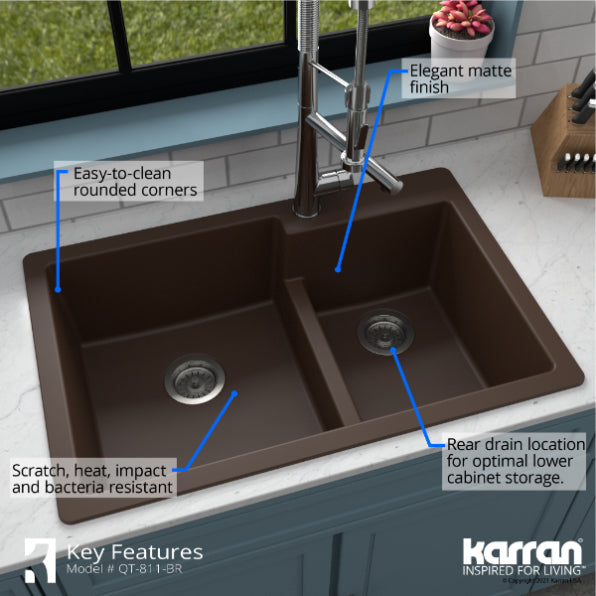 Quartz Composite Brown Kitchen Sink Matte 6
