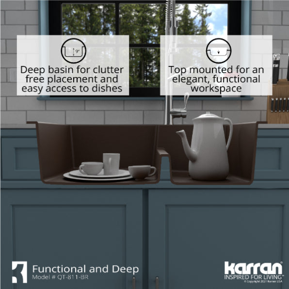 Quartz Composite Brown Kitchen Sink Matte 8